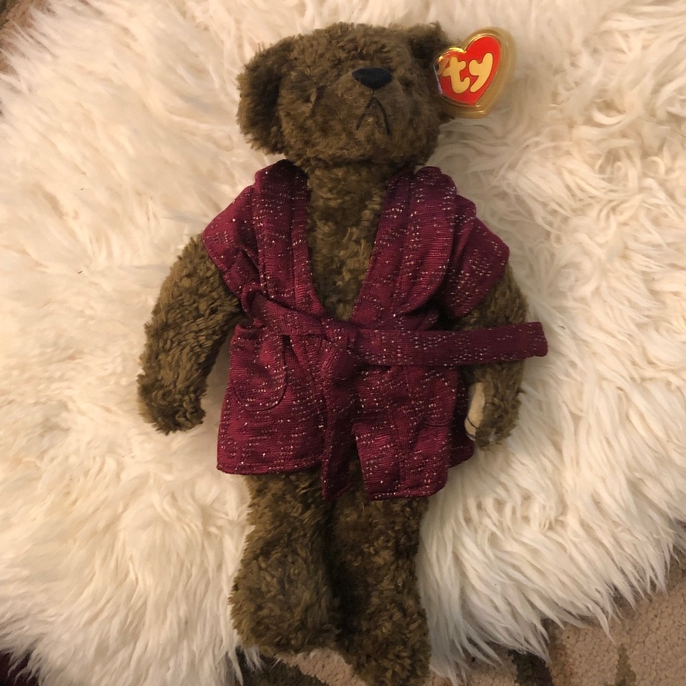 Ty Brown Bear in Sparkle Burgundy Robe  Tyrone attic treasure